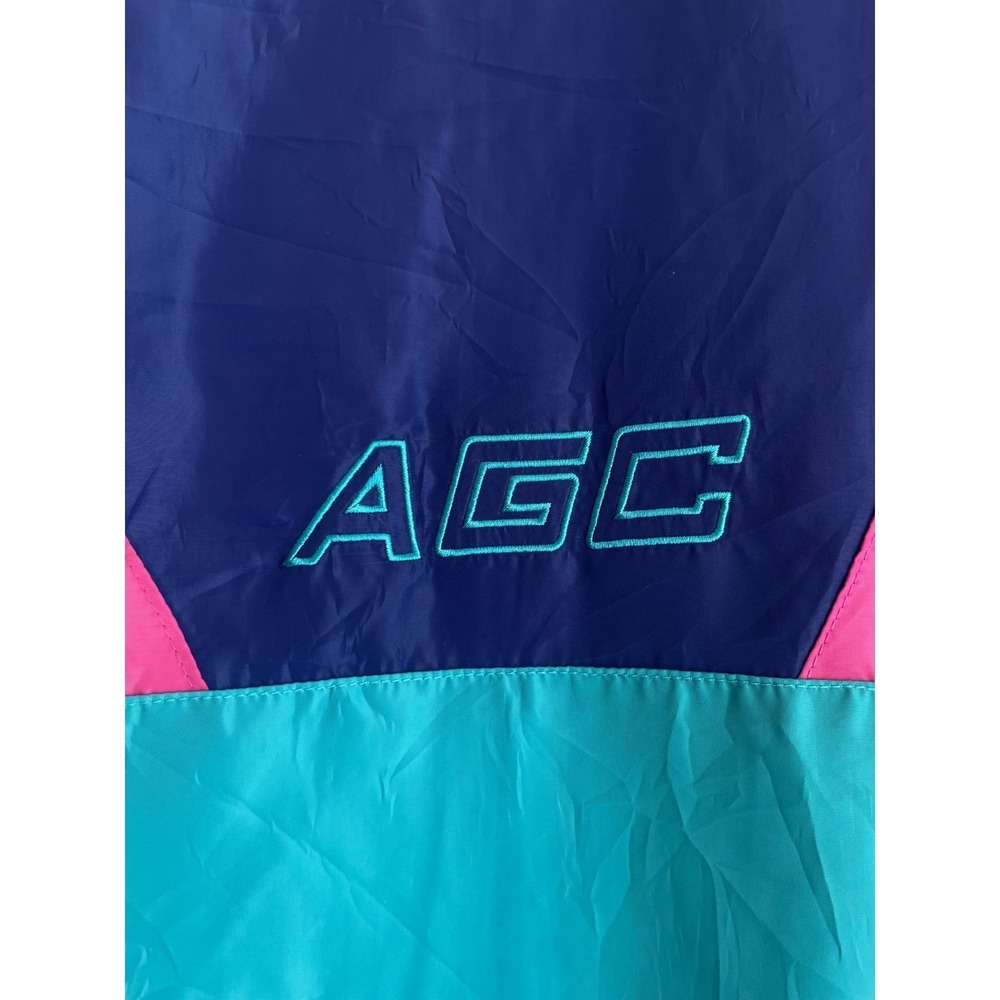Agora Colorblock Windbreaker Jacket Teal Pink Blue Retro 90s Style XL Mesh Lined - Picture 7 of 11